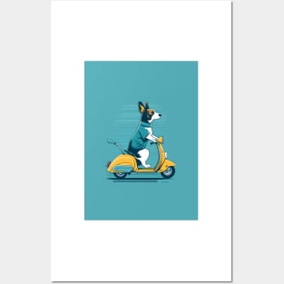 dog riding a scooter Posters and Art